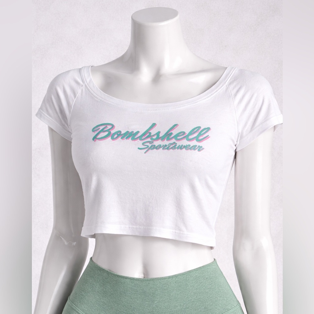 Bombshell Sportswear Star Power Tee White Off Shoulder Crop Top S